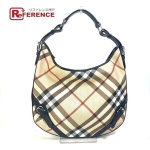 Burberry Check Handbag Shoulder Bag Leather Beige